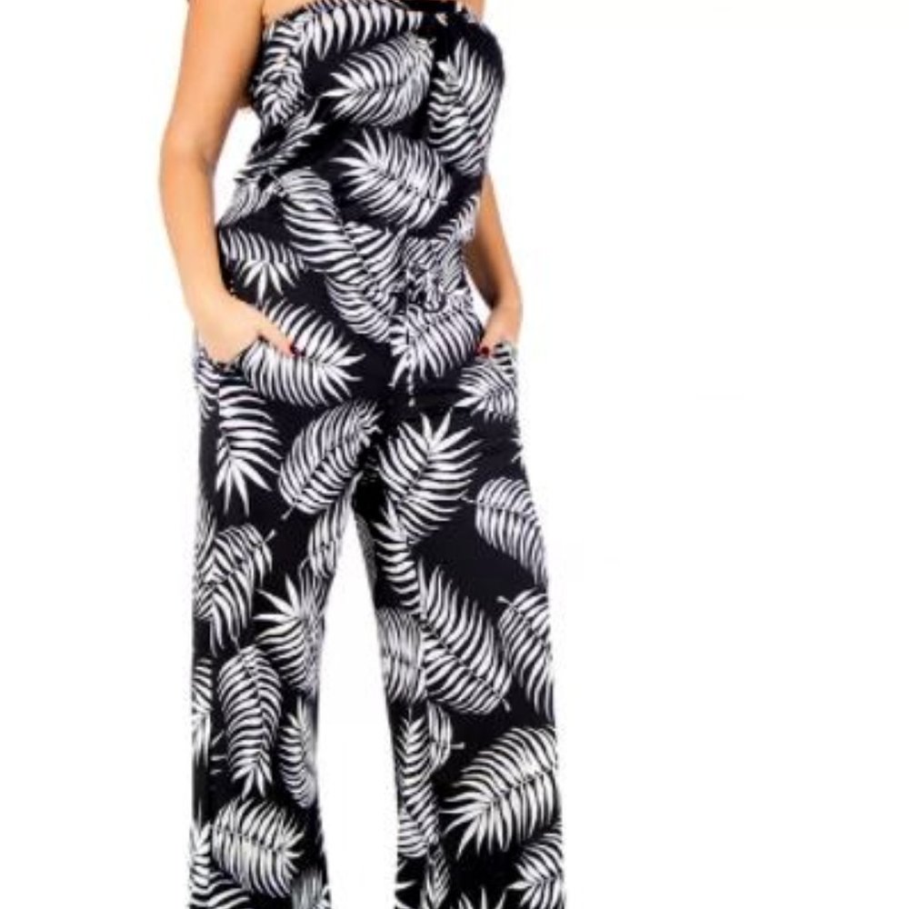 24Seven Comfort Palm Print Jumpsuit